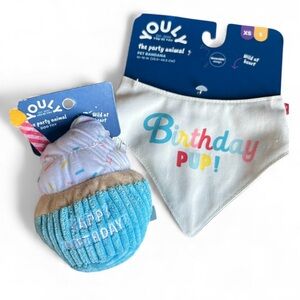 Birthday cupcake dog toy bandana set NEW
